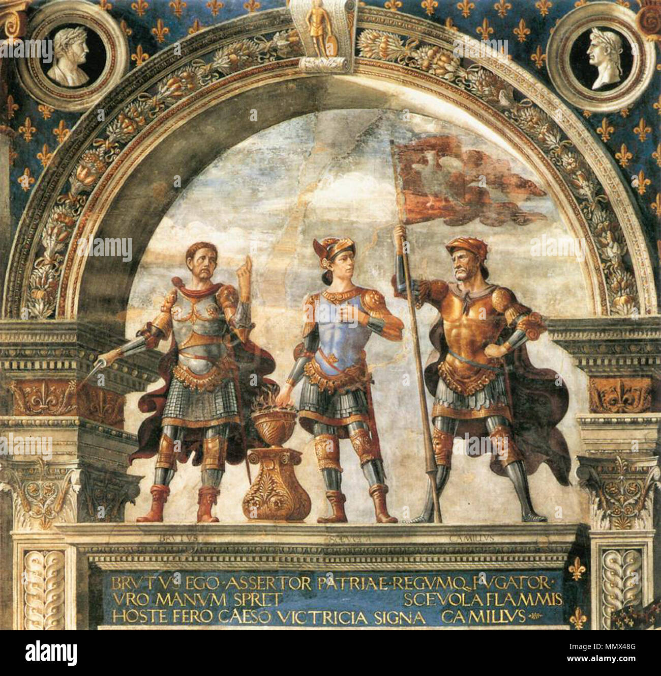English: Decoration of the Sala del Gigli . between 1482 and 1484. Domenico ghirlandaio, affreschi della sala dei gigli 02 Stock Photo