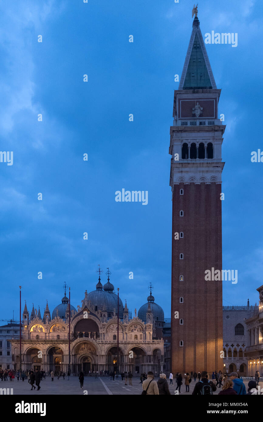 St Mark's Campanile and Basilica, St Mark's Piazza, Venice, Italy Stock Photo