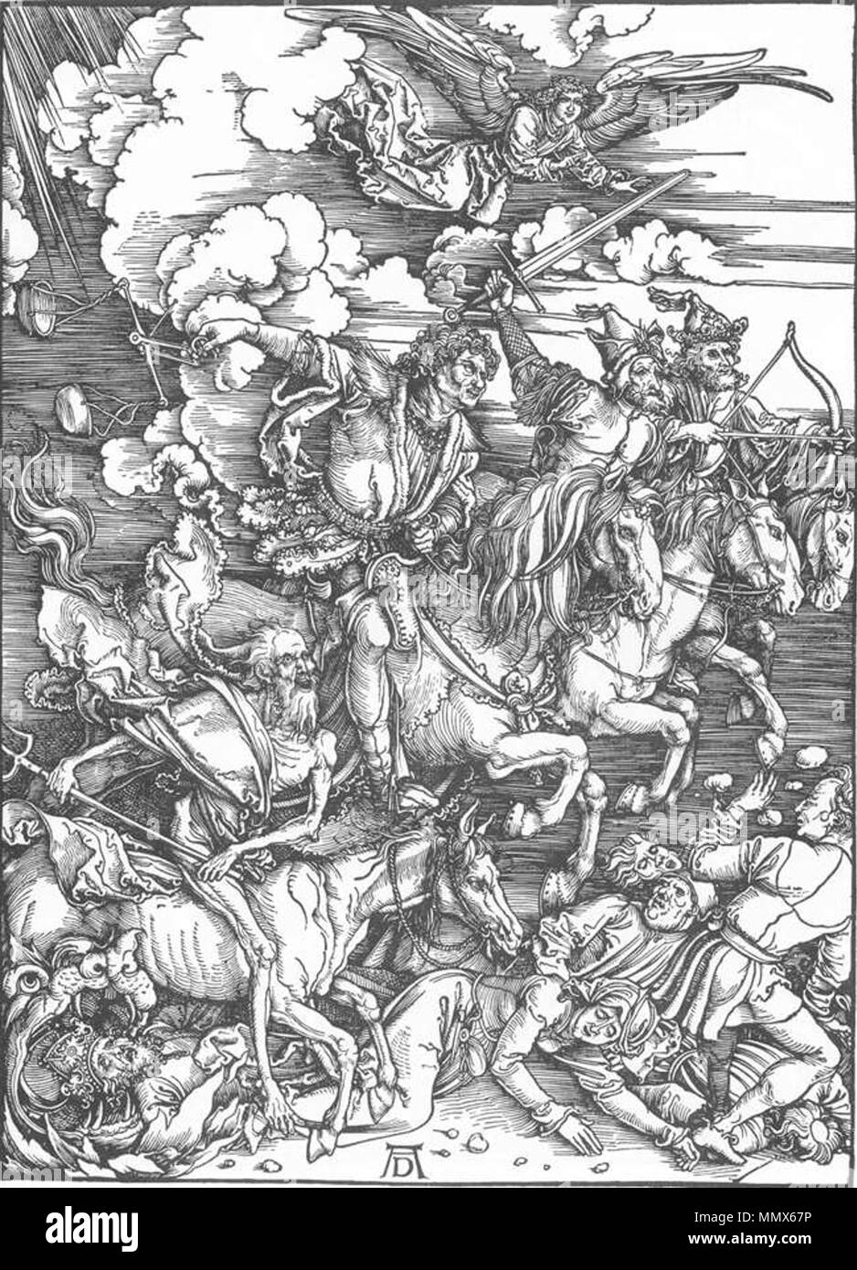 English: The Revelation of St John: 4. The Four Riders of the Apocalypse . between 1497 and 1498. Durer, apocalisse, 04 i quattro cavalieri dell'apocalisse Stock Photo