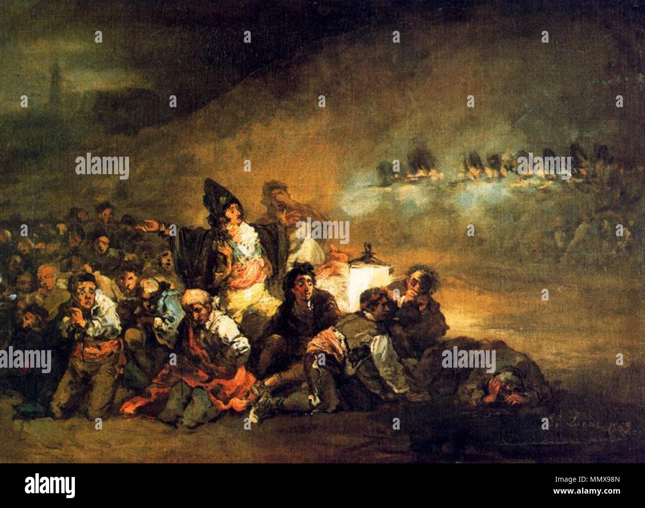 .  English: óleo sobre lienzo  Q21789610. 1869. Eugenio Lucas Velázquez (1817-1870) El fusilamiento 1869 Stock Photo