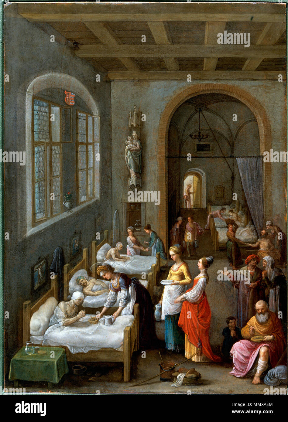Saint Elizabeth of Hungary bringing food for the inmates of a hospital ...