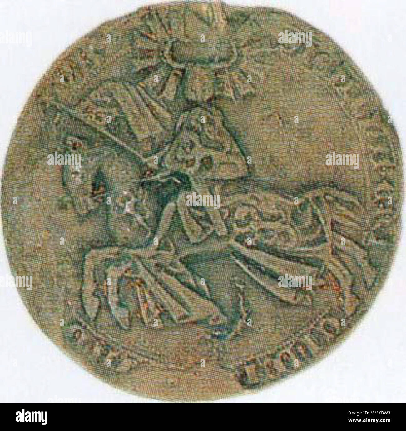 . English: Prince Eric of Sweden (1282) as depicted on his royal seal  . circa 1310. Unknown 14th century master Eric of Sweden (1282) seal c 1310 Stock Photo