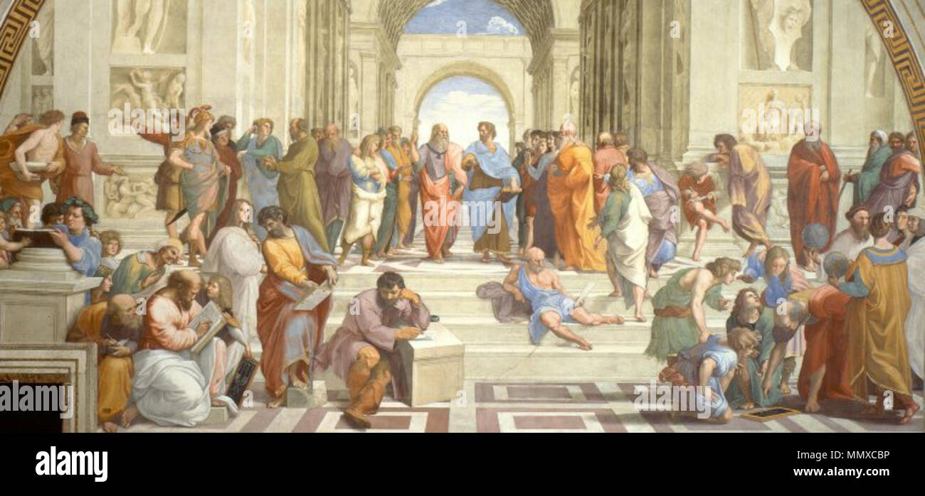 . Español: La Escuela de Atenas, pintura de Rafael Sanzio  . 1510. Rafael Sanzio Escuela atenas Stock Photo