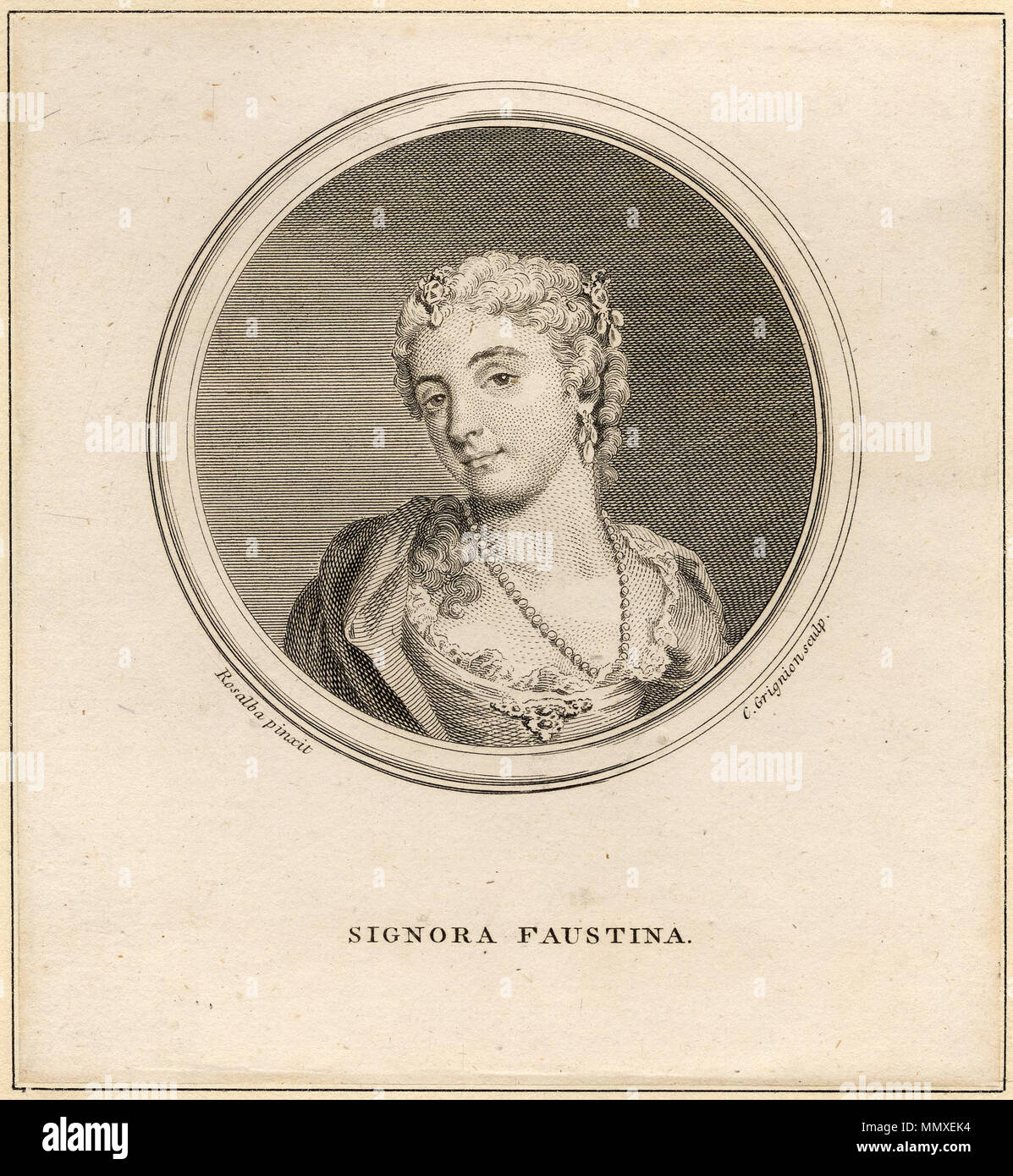 Faustina Bordoni (1697—1781) Italian opera singer.. circa 1760—1790. Faustina Bordoni (Charles Grignion after Rosalba Carriera) Stock Photo