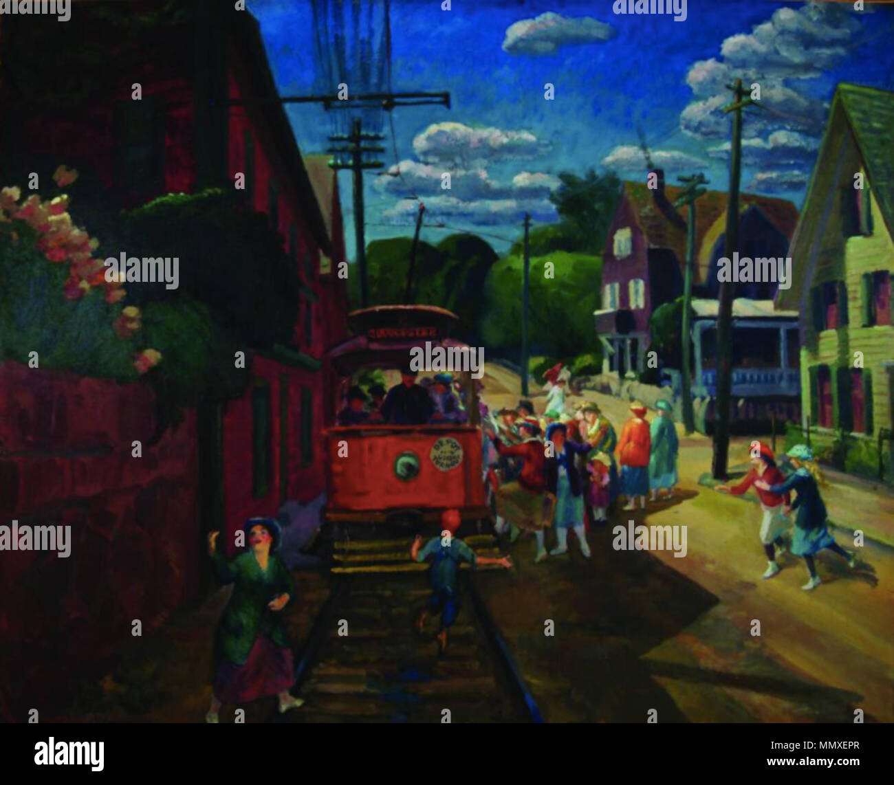 . Painting entitled 'Gloucester Trolley' by John Sloan. 1917 Gloucester