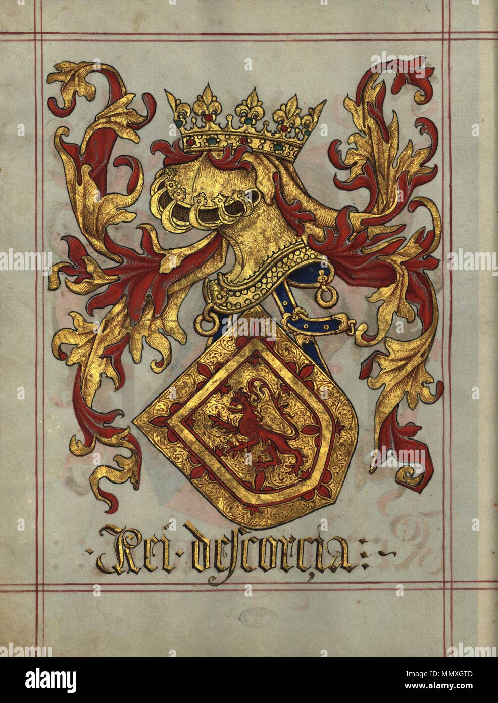 . Português: Livro do Armeiro-Mor, Rei da Escócia (fl 14v)  . 1509. João do Cró Fl- 14v Livro do Armeiro-Mor, Rei da Escocia Stock Photo