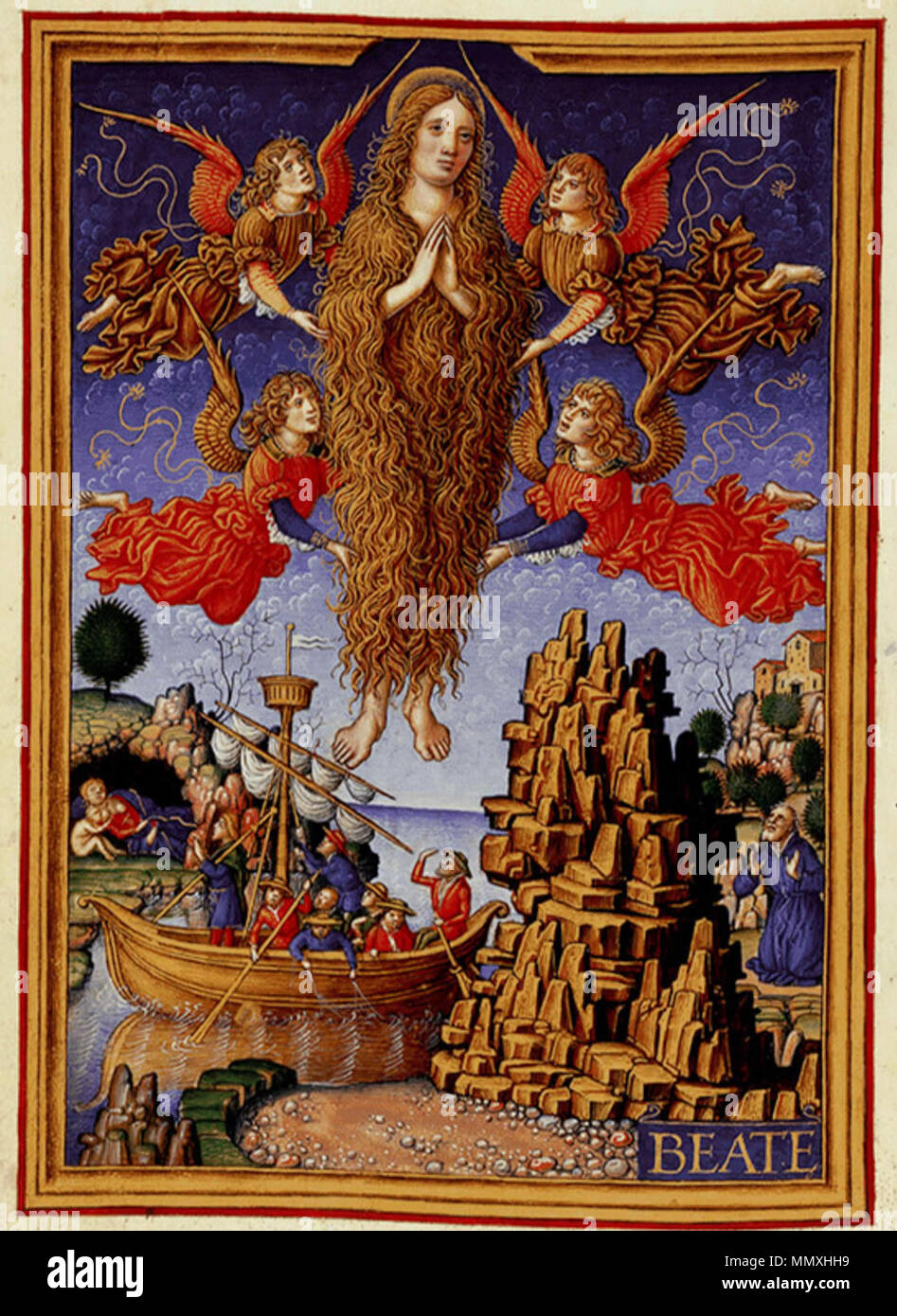 . English: St Mary Magdalene, Sforza Hours (fol.211.v), c.1490, British Library Add. MS 34294  . circa 1490. Giovanni Pietro Birago Folio-211v-Birago-St-Mary-M Stock Photo
