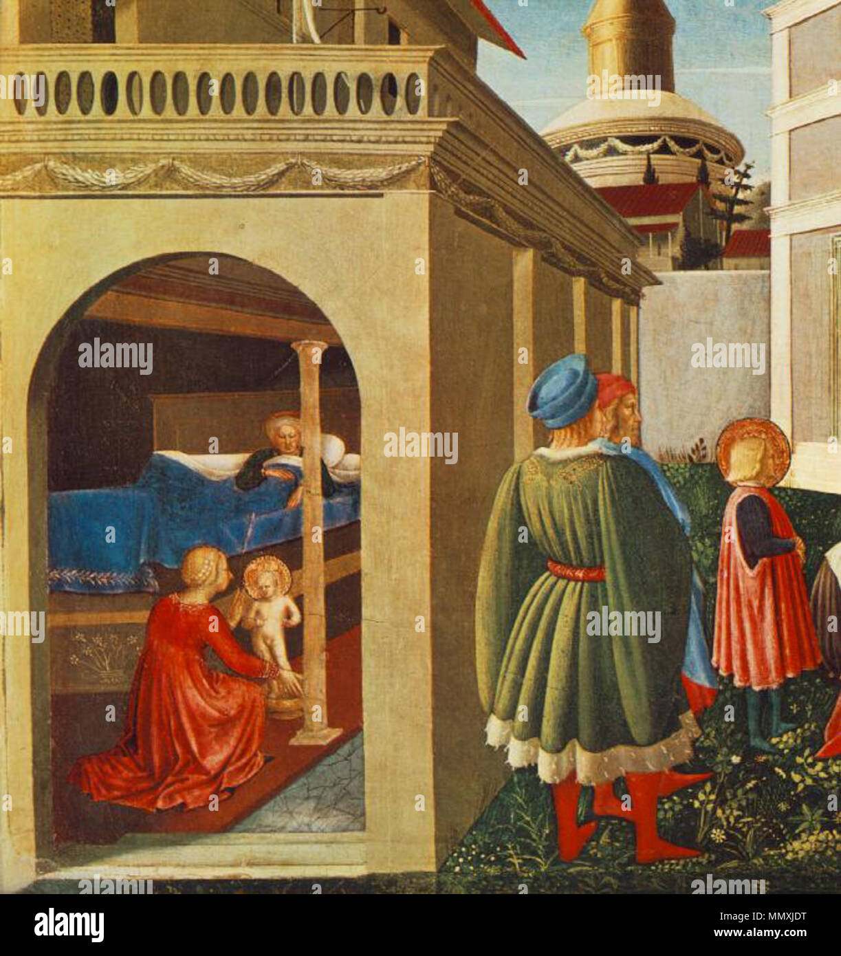 English: Story of St Nicholas: Birth of St Nicholas (detail) . between 1447 and 1448. Fra Angelico - Story of St Nicholas - Birth of St Nicholas (detail) - WGA00502 Stock Photo