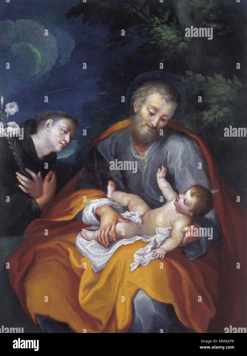 Francesco Pavona - Sv. Anton Padovanski časti dete v Jožefovem naročju Stock Photo
