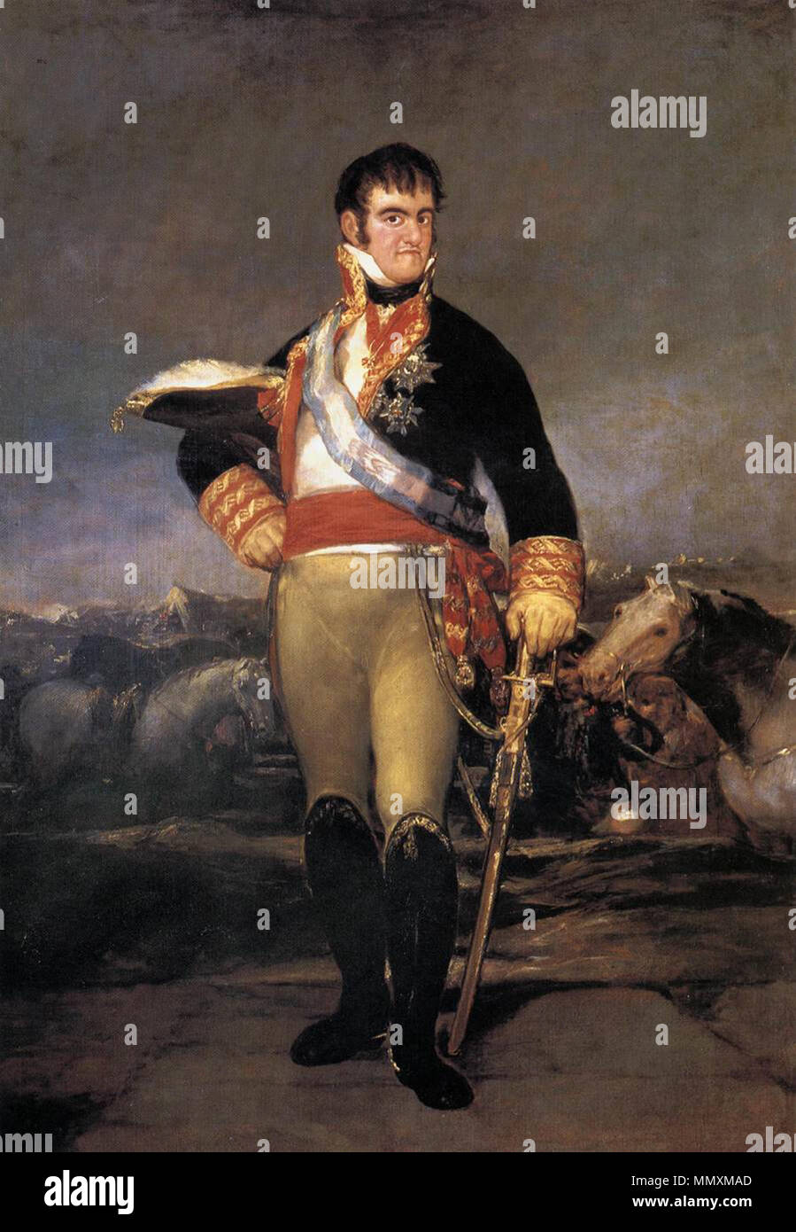 Spanish: Fernando VII, ante un campamento Ferdinand VII at camp. circa 1814. Francisco de Goya y Lucientes - Portrait of Ferdinand VII - WGA10084 Stock Photo