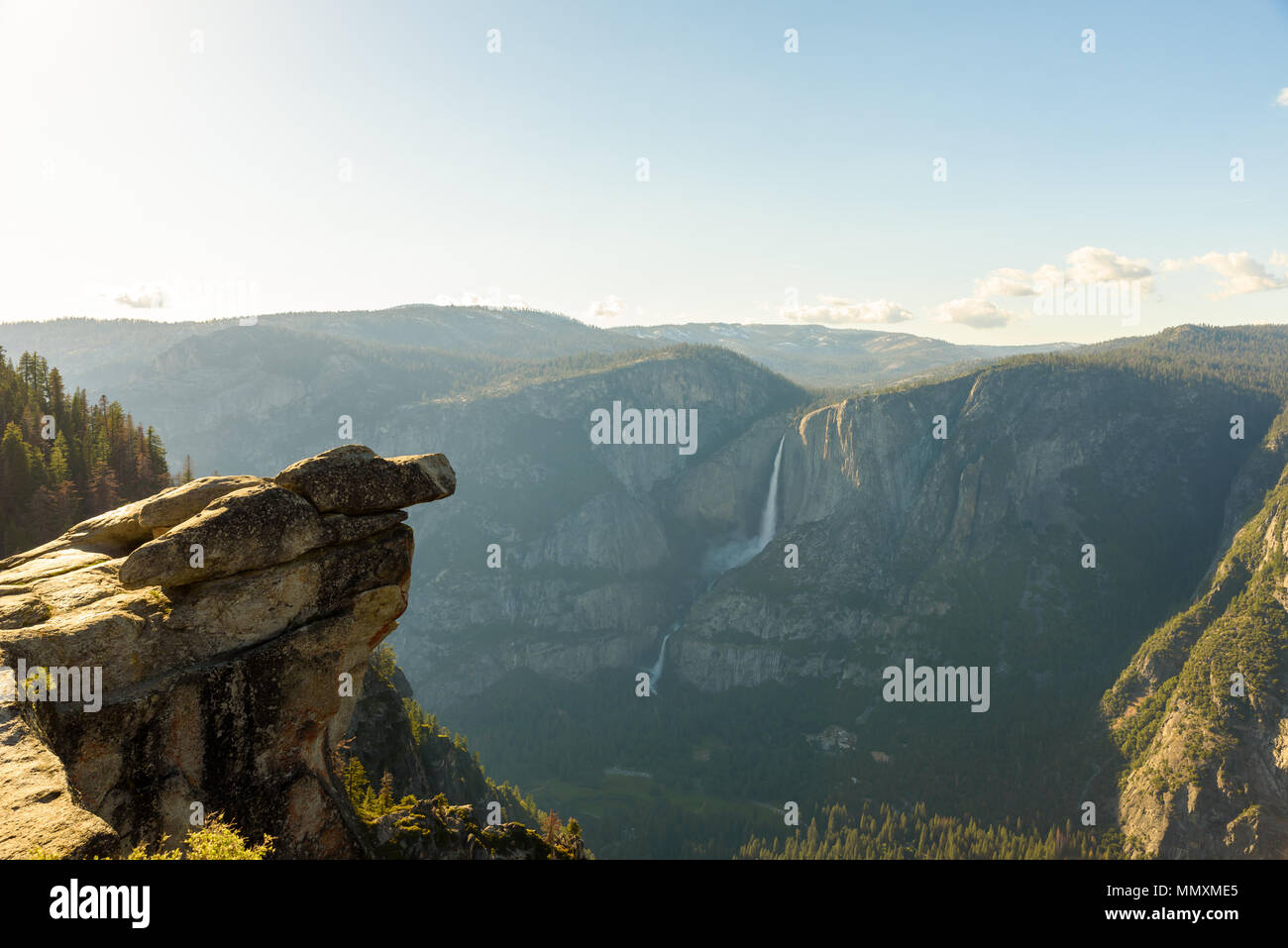 Upper and Lower Yosemite Falls in Yosemite National Park - View from Glacier View Point - California, USA Stock Photo