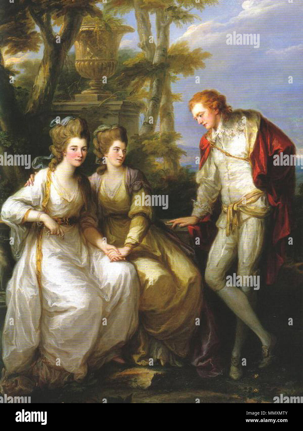 .  English: A portrait of the three children of the first Earl Spencer: Lady Georgiana Spencer (later Duchess of Devonshire) (7 June 1757 – 30 March 1806); Lady Henrietta Spencer (later Countess of Bessborough) (16 June 1761 – 11 November 1821); and Viscount Althorp (later 2nd Earl Spencer) (1 September 1758 – 10 November 1834).   Portrait of Lady Georgiana, Lady Henrietta Frances and George John Spencer, Viscount Althorp.. 1774. Angelica Kauffmann, Portrait of Lady Georgiana, Lady Henrietta Frances and George John Spencer, Viscount Althorp (1774) Stock Photo
