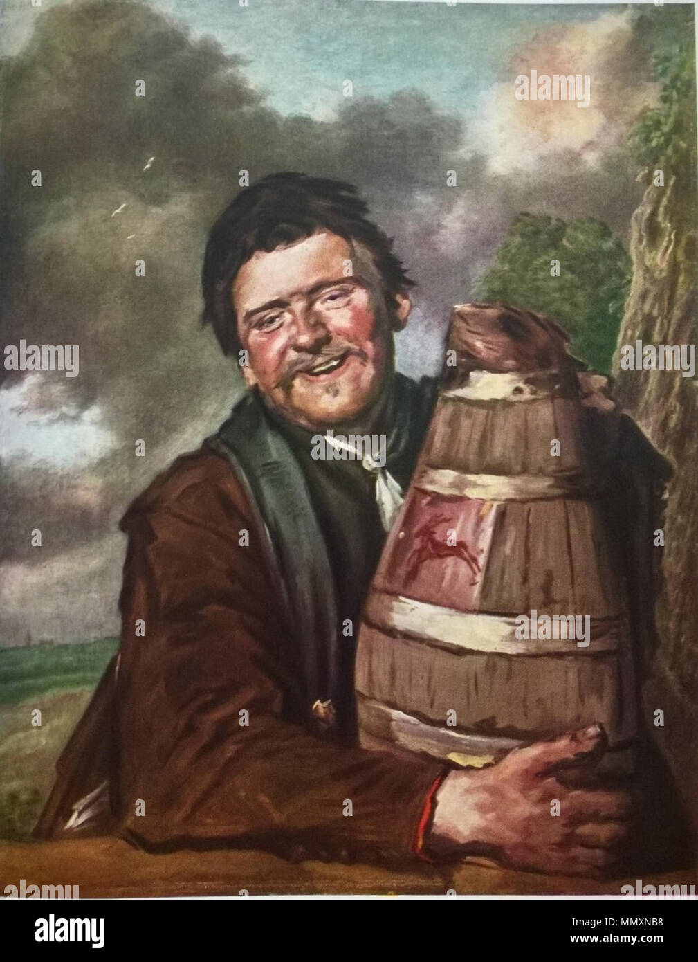 .  English: Portrait of a man with a beer jug  Man with a beer jug. between circa 1630 and circa 1635. Frans Hals - portrait of a man holding a beer jug Stock Photo