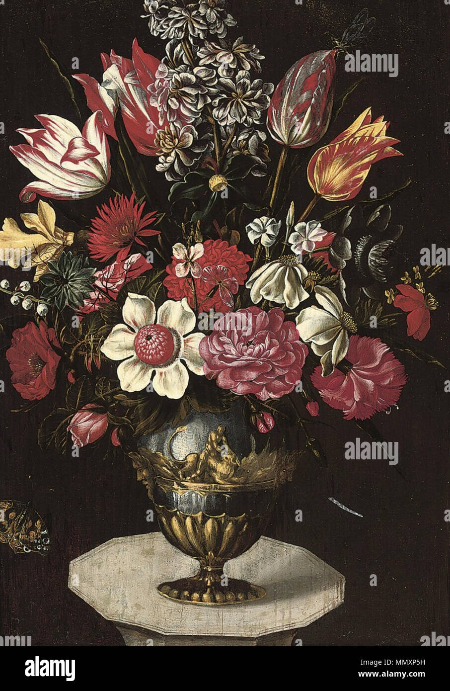 Franz Godin - Ein Strauß mit Chrysanthemen, Rosen, Anemonen etc Stock Photo