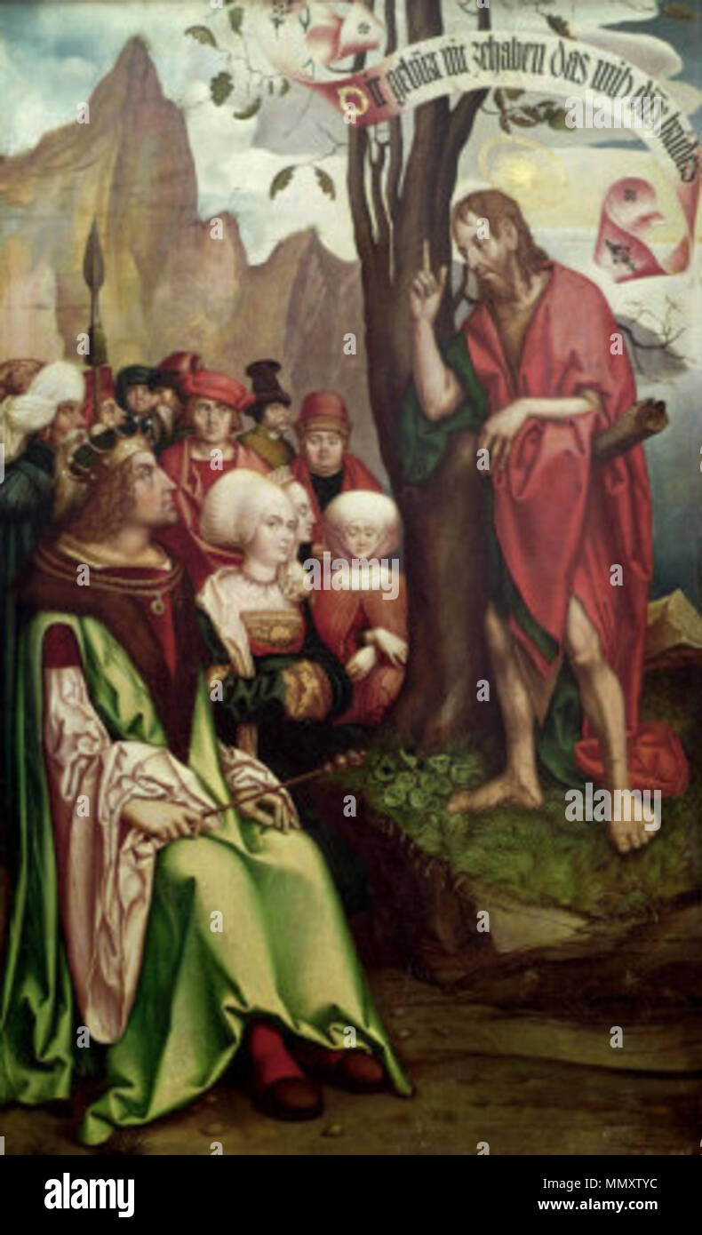 Fries, Hans — St. John the Baptist Preaching Before Herod — 1514 Stock Photo