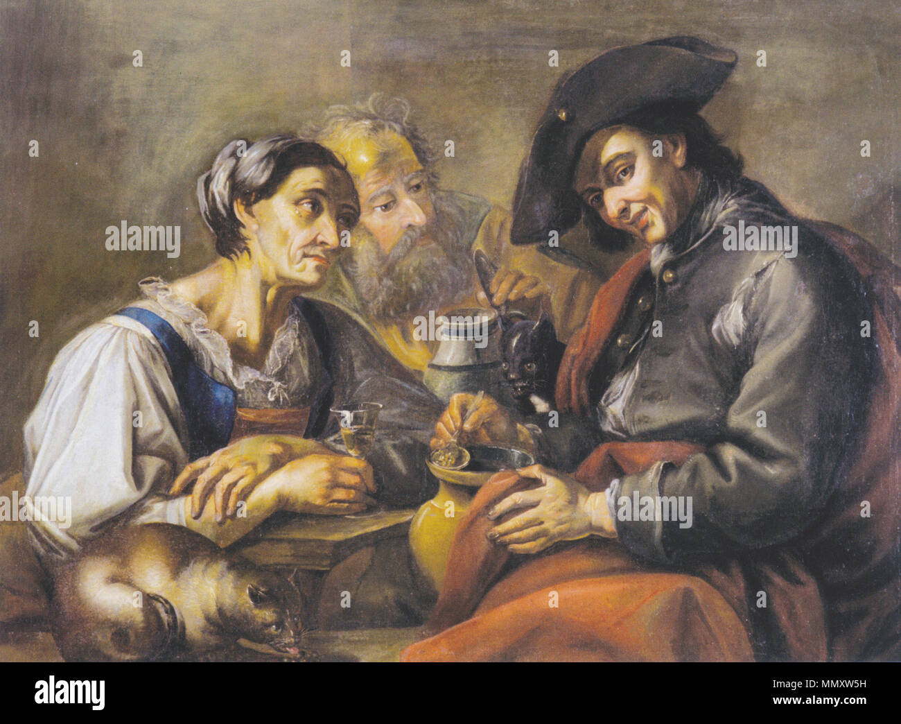 Fromiller - Erbsen essender Jüngling mit seinen Eltern Stock Photo
