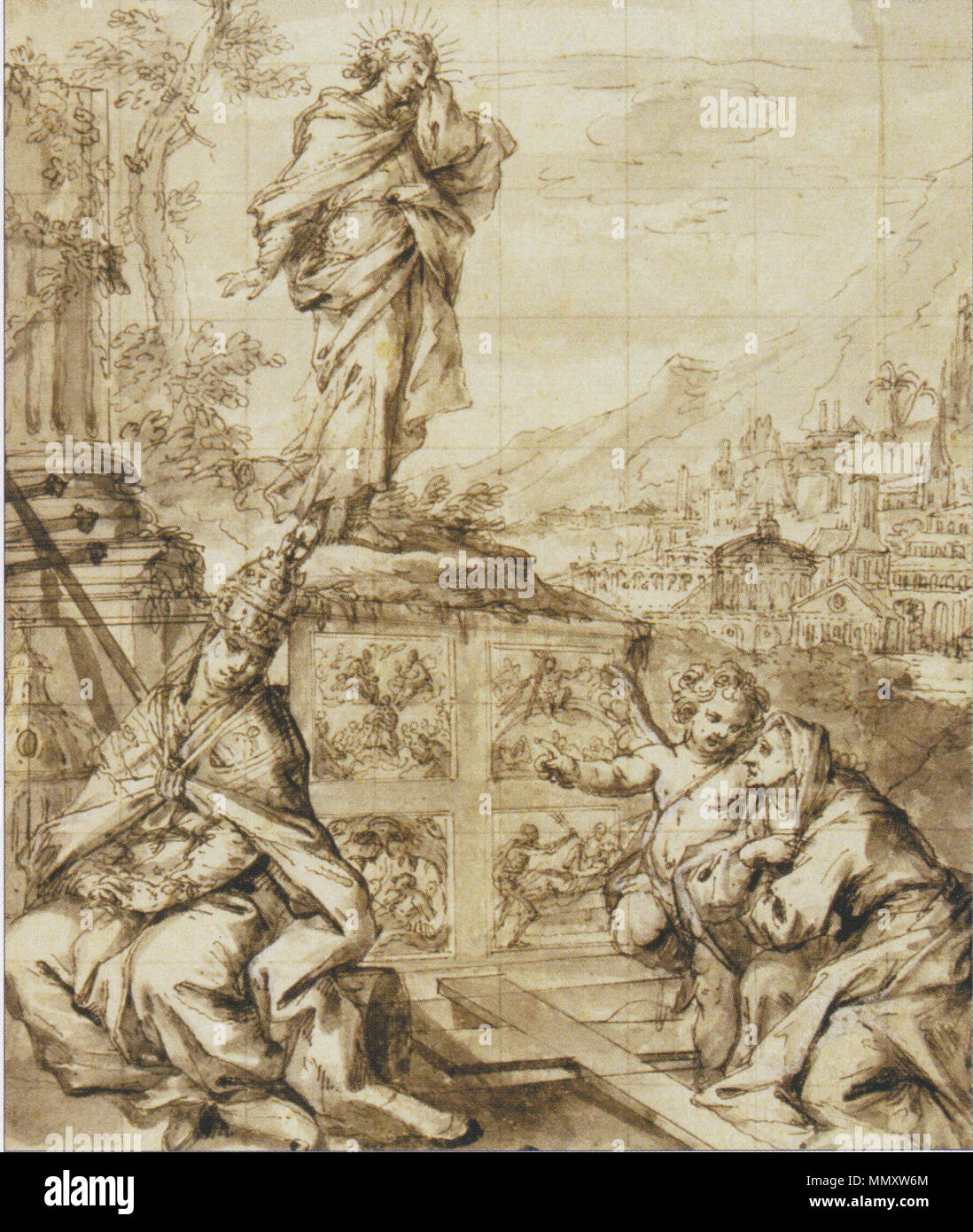 Fromiller - Stichvorzeichnung für den Kupferstich „Trauer Jesu“ Stock Photo