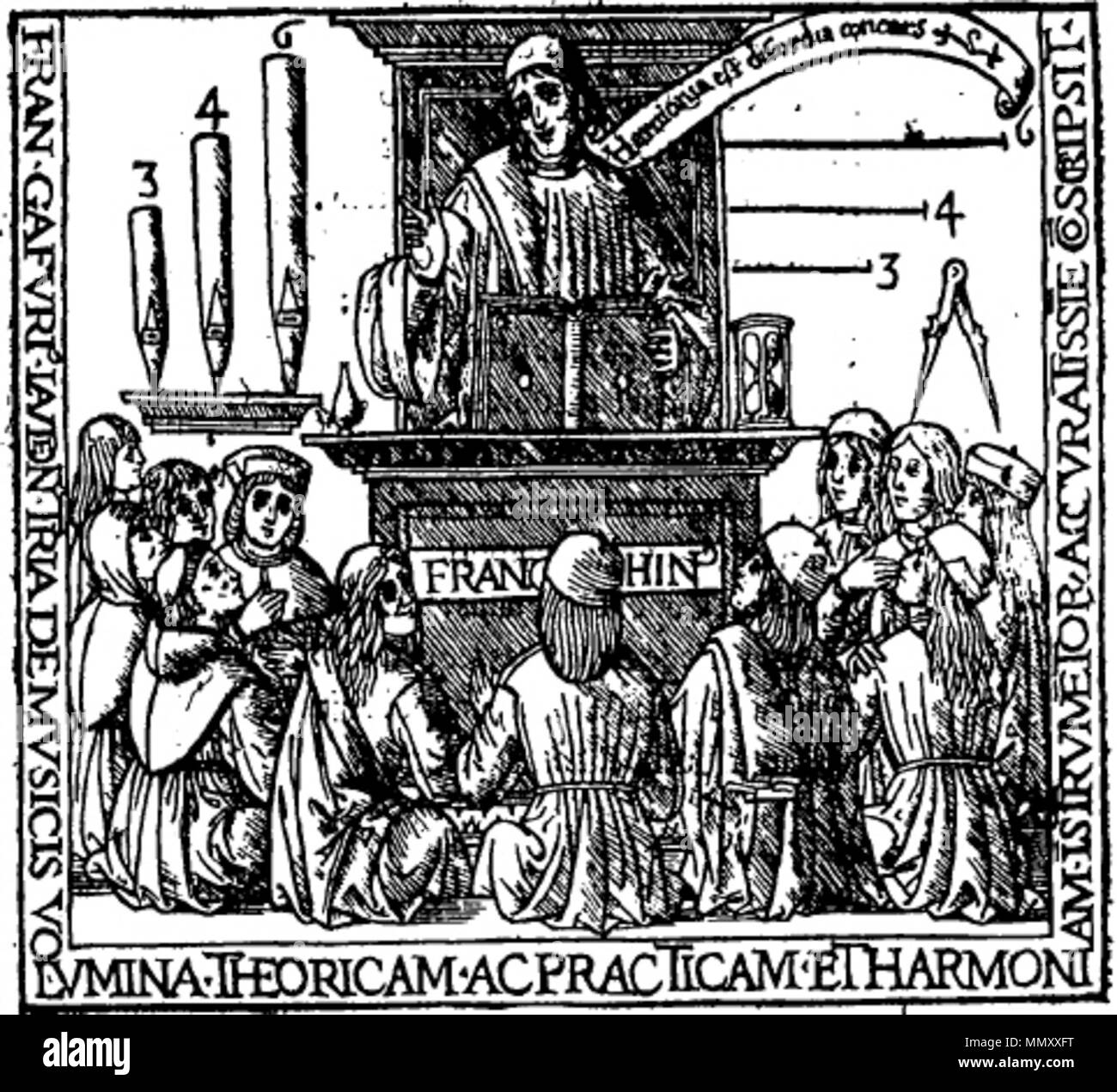 . English: Title page of Gaffuri's treatise De harmonia musicorum instrumentorum opus (1518)  . 1518. Franchino Gaffuri Gaffuri1 Stock Photo