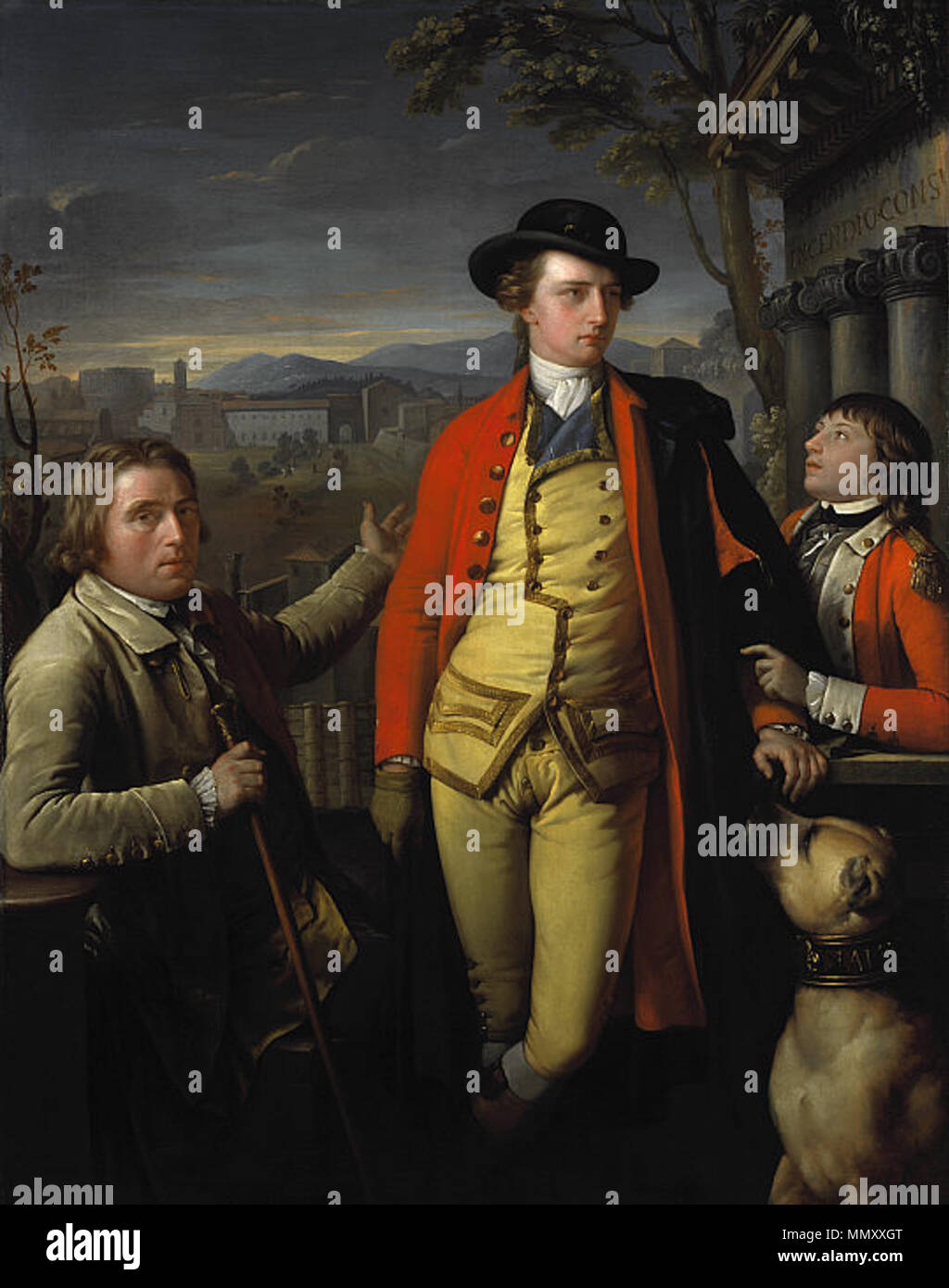 L-R: Dr John Moore (1729-1802); Douglas Hamilton, 8th Duke of Hamilton (1756-1799); a young Sir John Moore (1761-1809).. circa 1775/1777. 8thDukeOfHamilton Stock Photo