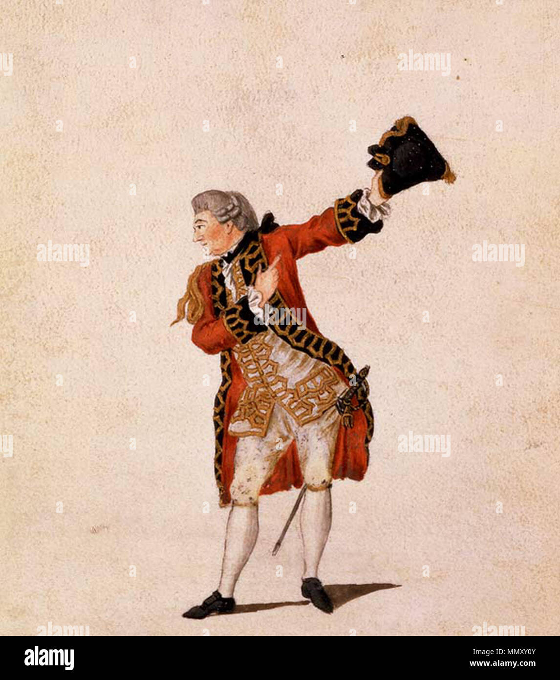 . David Garrick as Benedick in Shakespeare's Much Ado About Nothing  . 1770. Garrick as Benedick Stock Photo