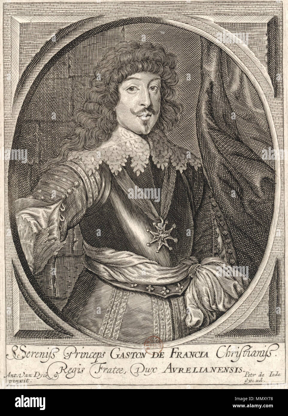 .  English: Engraving of Gaston de France, Duke of Orléans after a painting by 'van Dyke'.  . from 1658 until 1660.   Pieter de Jode II  (1606–after 1674)     Alternative names Pieter de Jode the Younger, Petrus de Iode (II)  Description Flemish painter, draughtsman and engraver  Date of birth/death 22 November 1606 between 1674 and 1694  Location of birth/death Antwerp England (?)  Work period circa 1628-1674  Work location Antwerp (circa 1628-1670), Paris (1631-1632), England  Authority control  : Q352937 VIAF:?100196705 ISNI:?0000 0001 1833 7320 ULAN:?500009552 LCCN:?nr00006545 GND:?1318941 Stock Photo