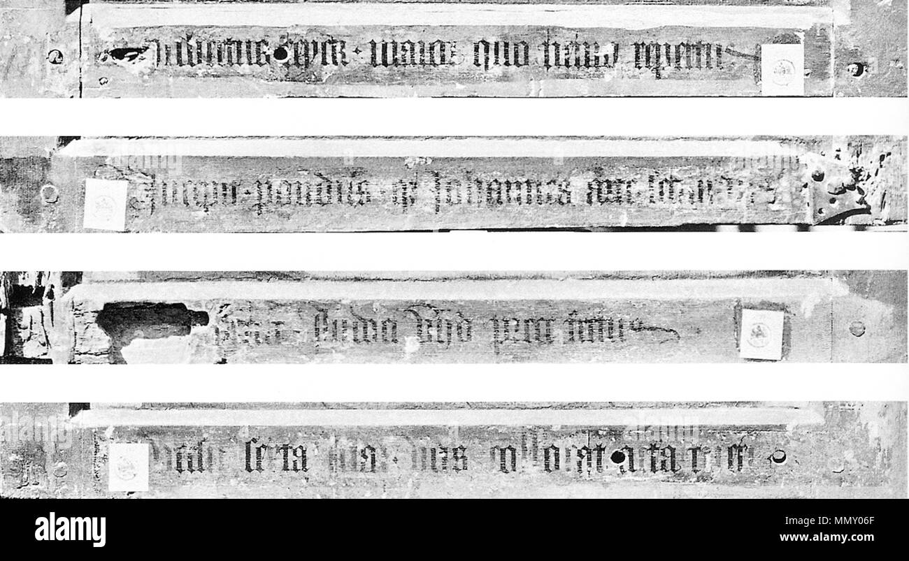 . Deutsch: Genter Altar: Inschrift  . 6 May 1432. Jan van Eyck Genter Altar Inschrift Stock Photo