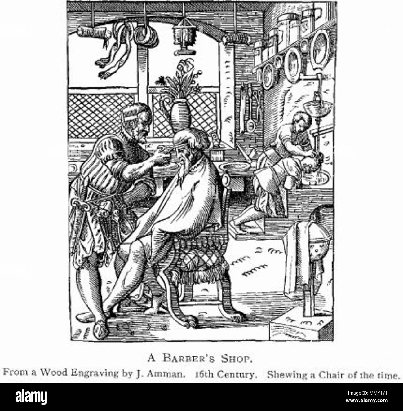 . Swiss engraver and printmaker A Barber's Shop (XVI. Century) Stock Photo