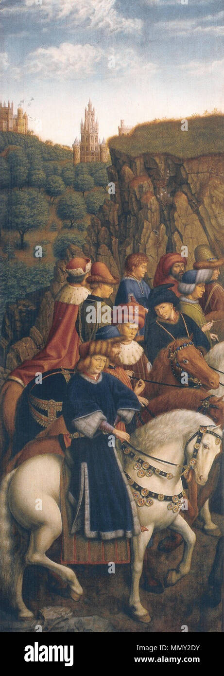 . detail: Just Judges stolen panel reproduction  Mystic Lamb. 1432. Ghent Altarpiece E - Just Judges by Vanderveken Stock Photo