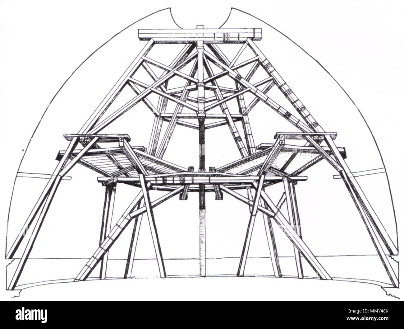 Giovan battista nelli (attr.), ricostruzione dei ponteggi interni della cupola di brunelleschi, seconda metà del XVII sec., gabinetto disegni e stampe Stock Photo