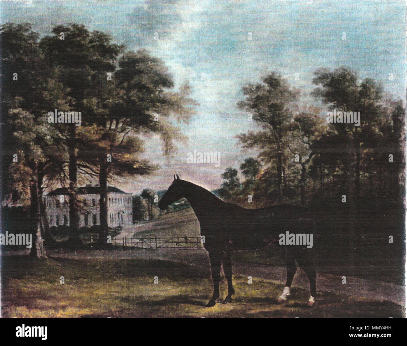 .  English: A horse in a landscape with castlemartin in the background. The property was occupied by the Carter family from 1730 to 1850. A horse in a landscape with castlemartin in the background. The property was occupied by the Carter family from 1730 to 1850 Stock Photo