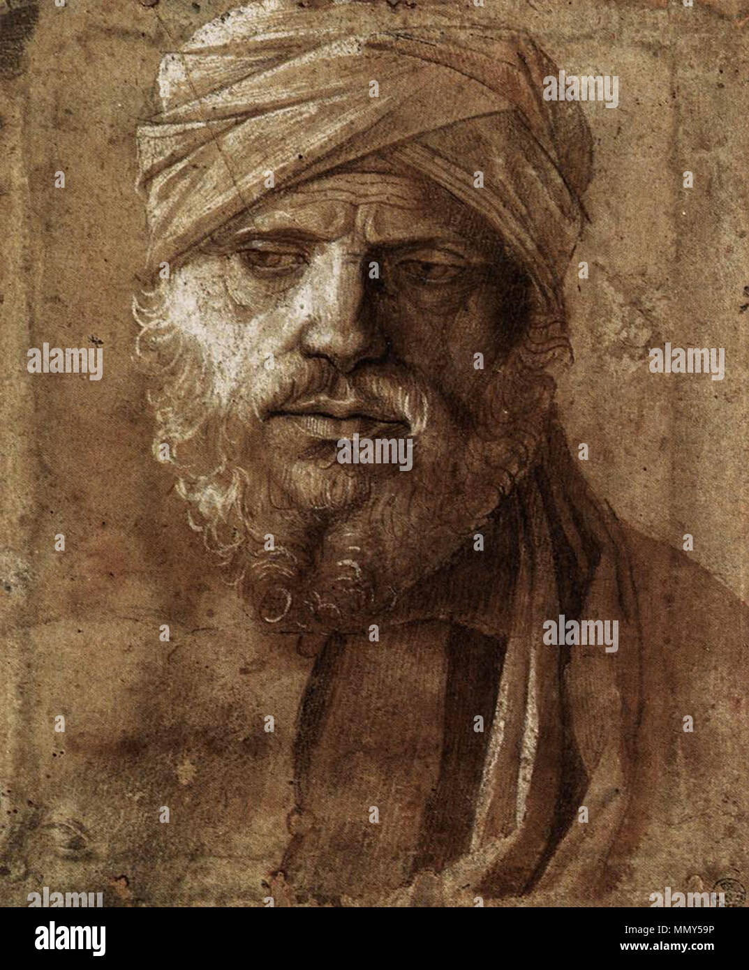 English: Man with a Turban . 1490s. Giovanni bellini, uomo con turbante, gabinetto disegni e stampe Stock Photo