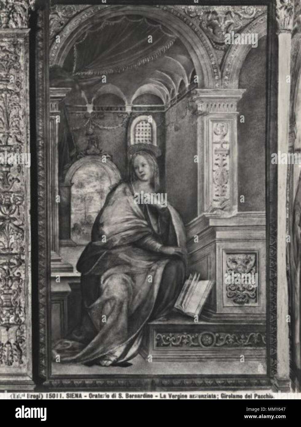 . The Annunciation  . between 1510s and 1530s.   Girolamo del Pacchia  (1477–1533)    Alternative names Girolamo Del Pacchia; Gerolamo della Pacchia; del Pacchia Girolamo; Girolamo della Pacchia; Pseudo Pacchia; Girolamo del Pacchia Pacchia; Pacchia  Description painter  Date of birth/death 5 January 1477 after 1533  Location of birth/death Siena Siena  Work period High Renaissance  Work location Siena  Authority control  : Q525123 VIAF:?35397366 ISNI:?0000 0000 8218 6881 ULAN:?500015992 LCCN:?nr91029384 WGA:?GIROLAMO del Pacchia WorldCat Girolamo del Pacchia , annunciata Stock Photo