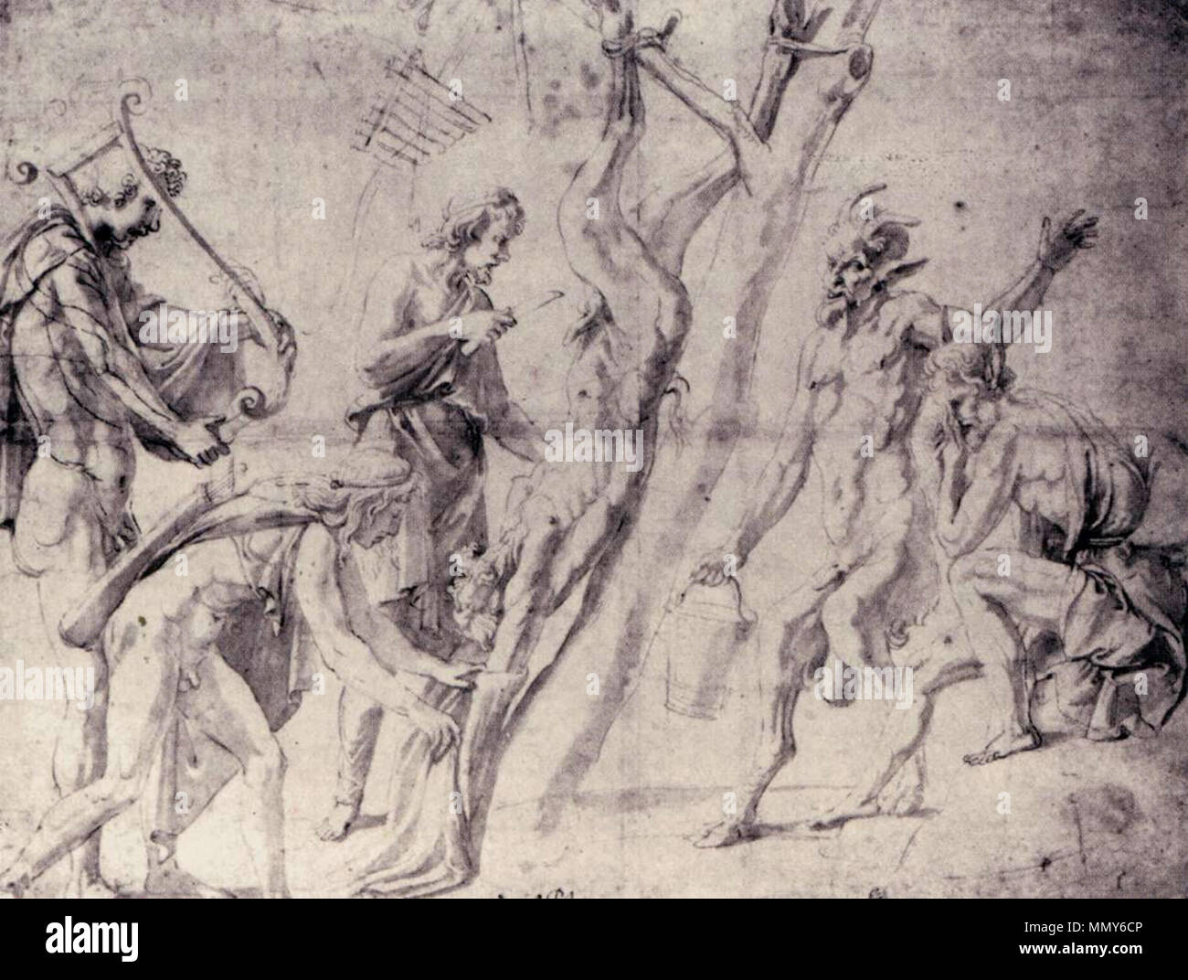 Flaying of Marsyas. between 1525 and 1535. Giulio Romano - Flaying of Marsyas - WGA09622 Stock Photo