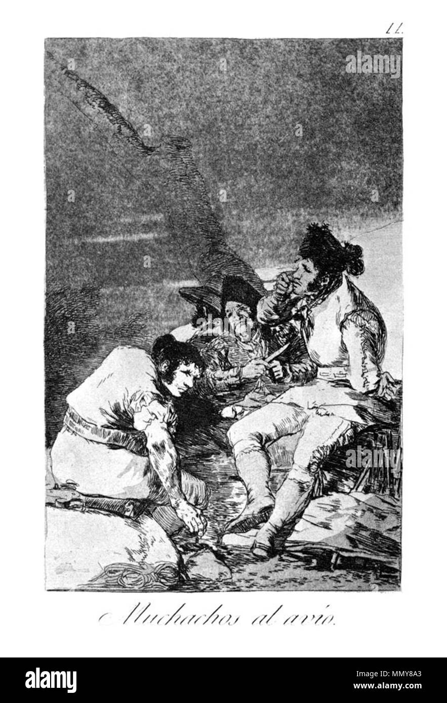 . Los Caprichos is a set of 80 aquatint prints created by Francisco Goya for release in 1799.  . 1799.   Francisco Goya  (1746–1828)      Alternative names Francisco Goya Lucientes, Francisco de Goya y Lucientes, Francisco José Goya Lucientes  Description Spanish painter, printmaker, lithographer, engraver and etcher  Date of birth/death 30 March 1746 16 April 1828  Location of birth/death Fuendetodos Bordeaux  Work location Madrid, Zaragoza, Bordeaux  Authority control  : Q5432 VIAF:?54343141 ISNI:?0000 0001 2280 1608 ULAN:?500118936 LCCN:?n79003363 NLA:?36545788 WorldCat Goya - Caprichos (11 Stock Photo