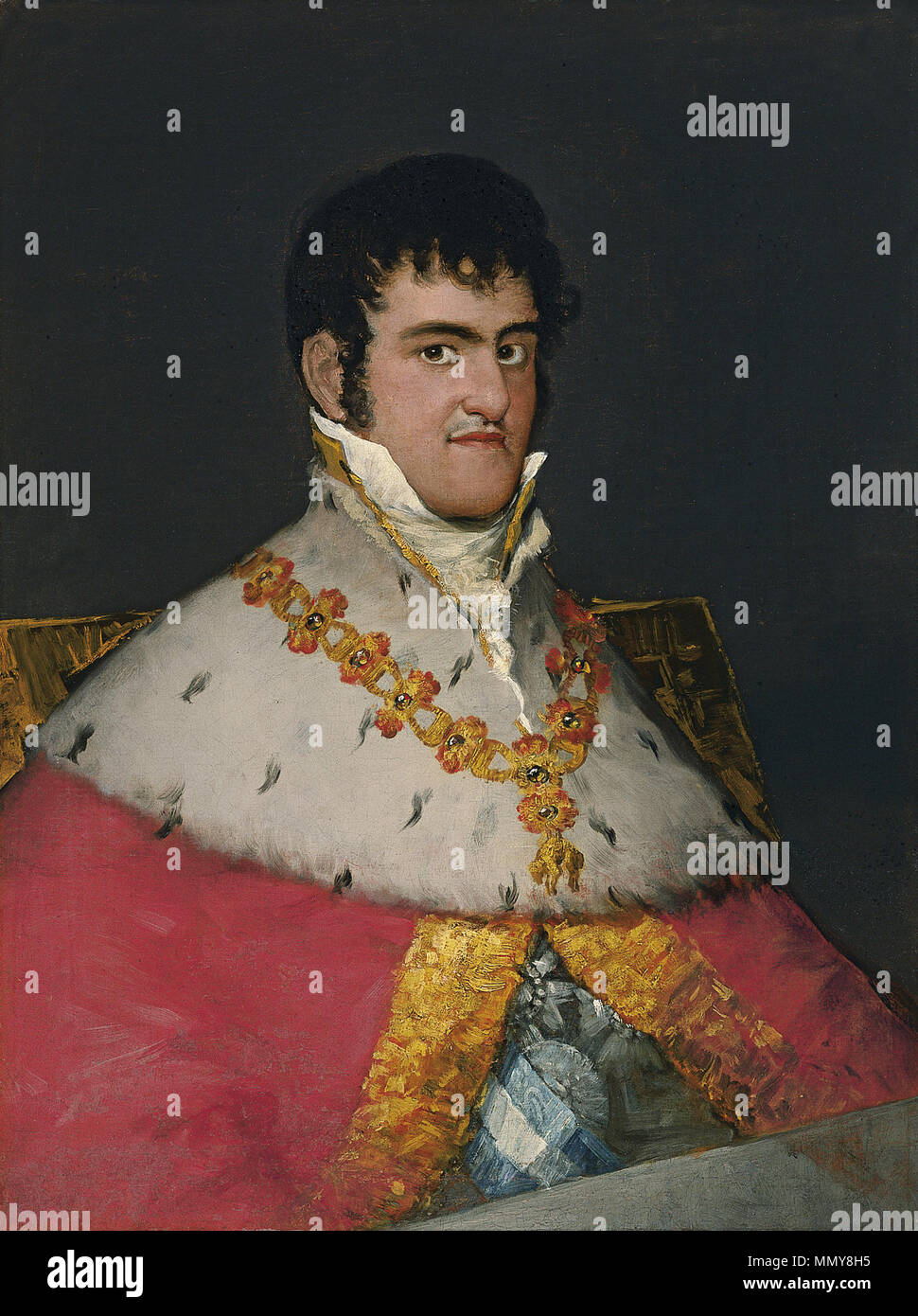 .  English: Ferdinand VII (1784 – 1833) was twice King of Spain: in 1808 and from 1813 to 1833. Español: Fernando VII de España (Fernando VII de Borbón, 1784 – 1833)  Portrait of Ferdinand VII. between 1814 and 1815. Francisco de Goya - Retrato de Fernando VII Stock Photo