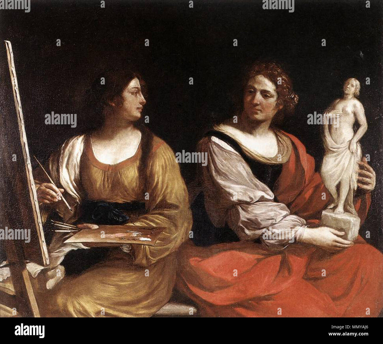 Allegory of Painting and Sculpture. 1637. Guercino Allegoria pittura scultura Stock Photo