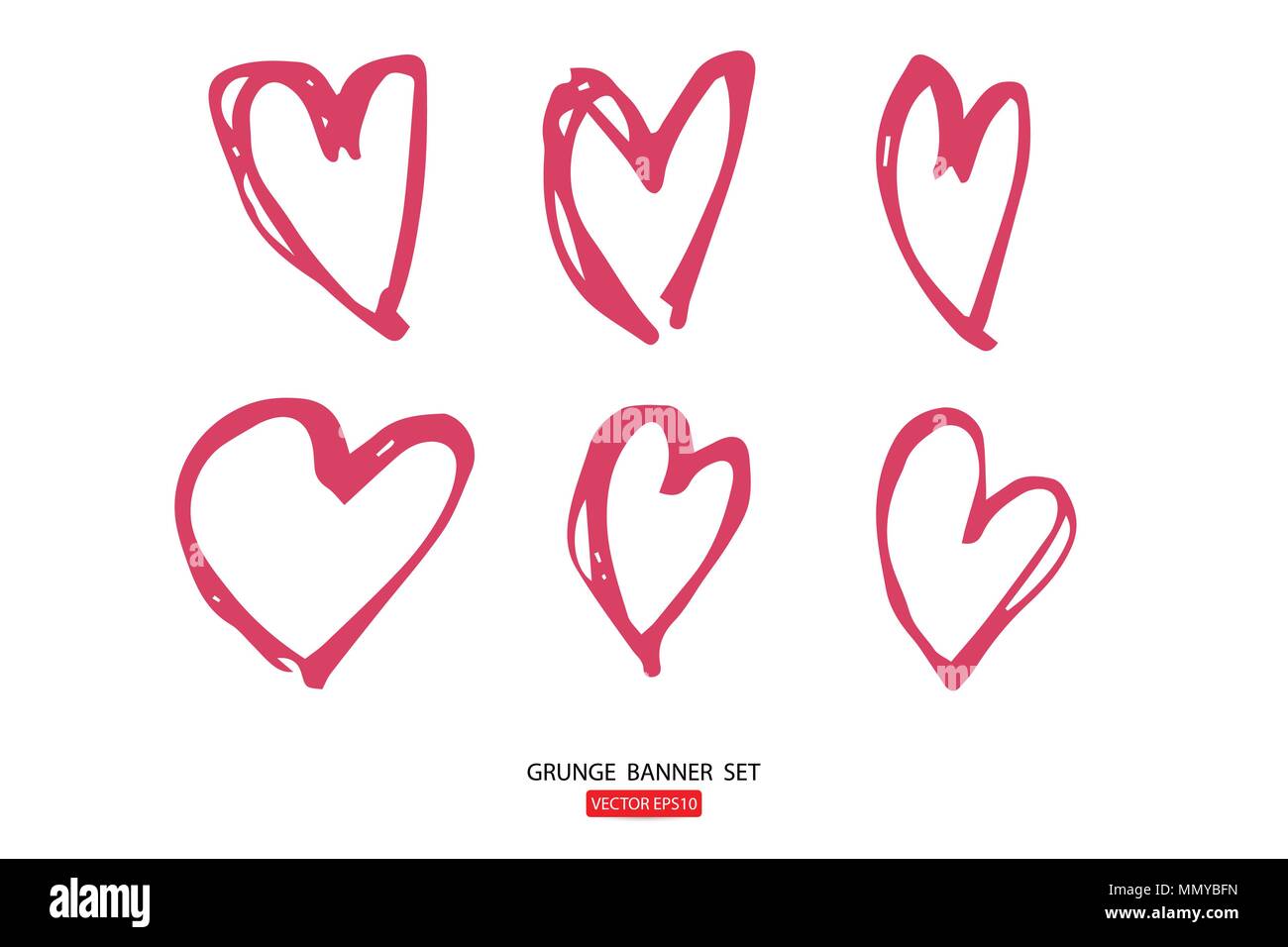 set vector illustrations hand drawn heart Icons set for valentines and ...