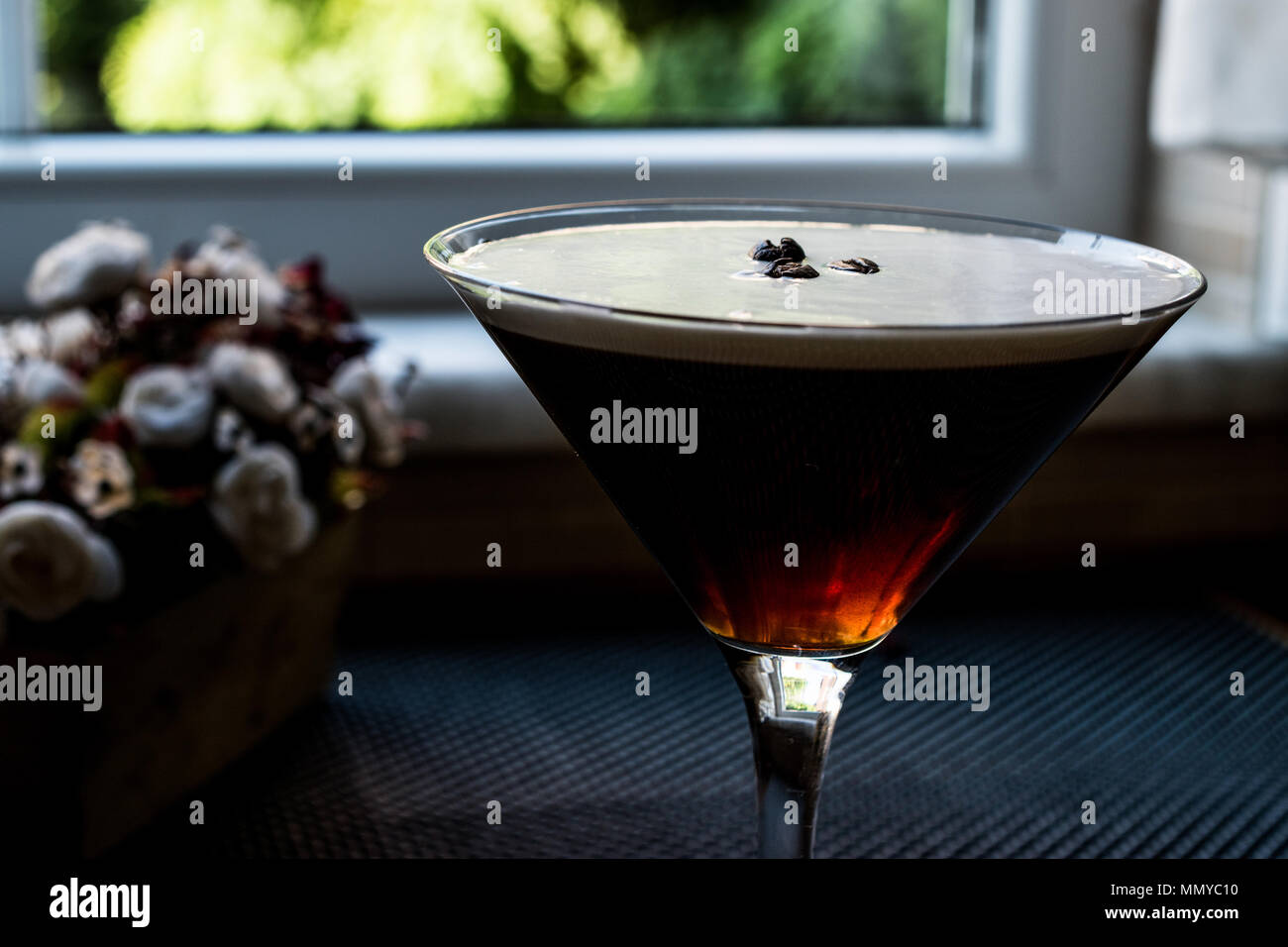 Espresso Martini Cocktail with coffee beans. Beverage Concept Stock