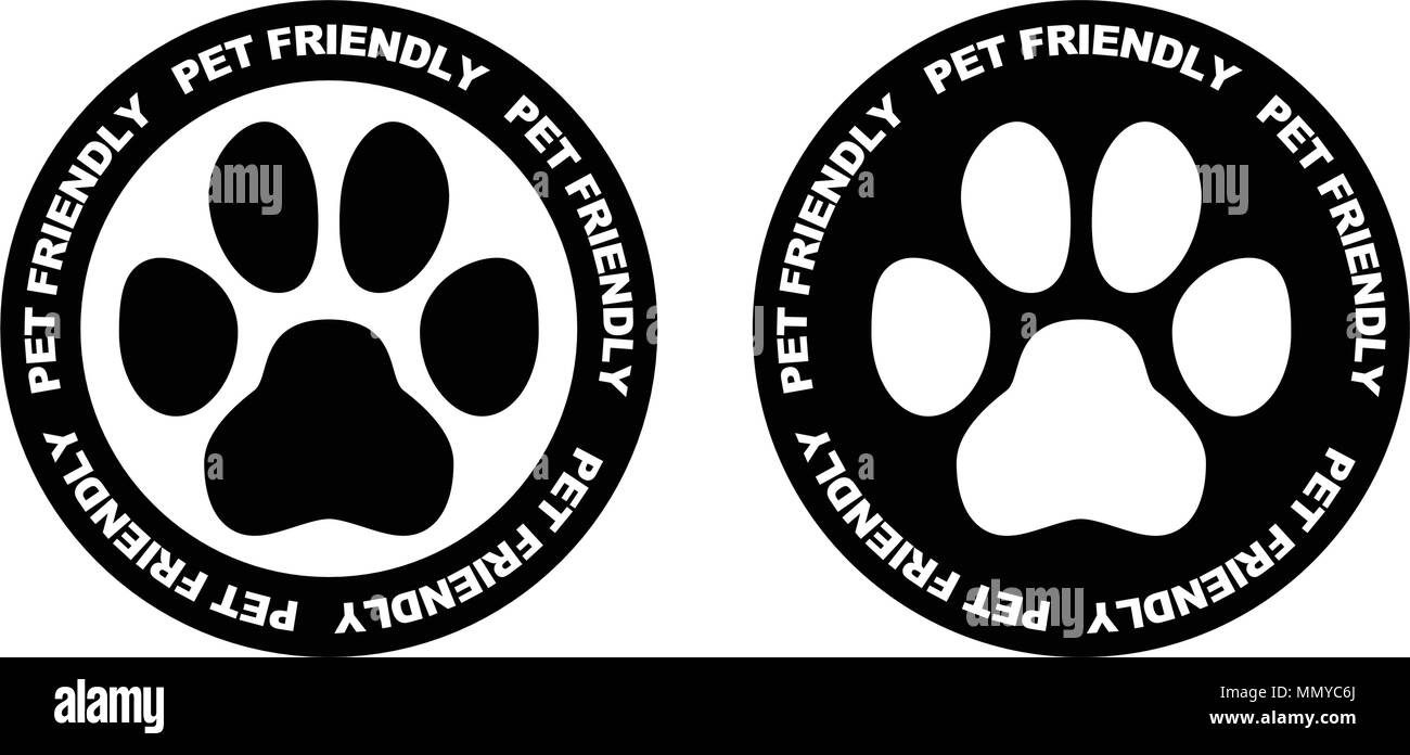 Pets Allowed Sign Black And White Paw Symbol In Circle With Pet