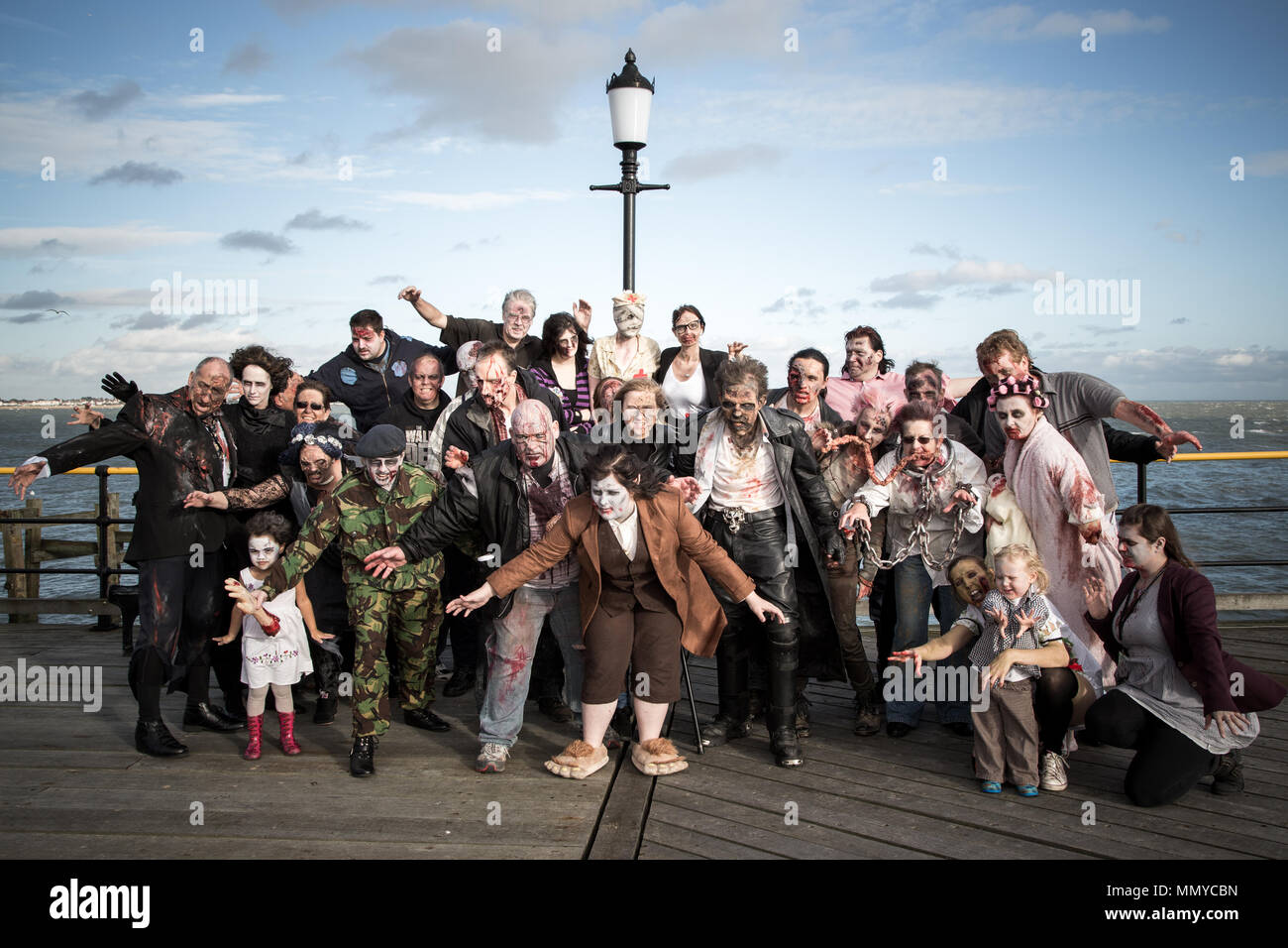 Zombies take part in the annual Southend Pier zombie walk, Southend on Sea, Essex Stock Photo