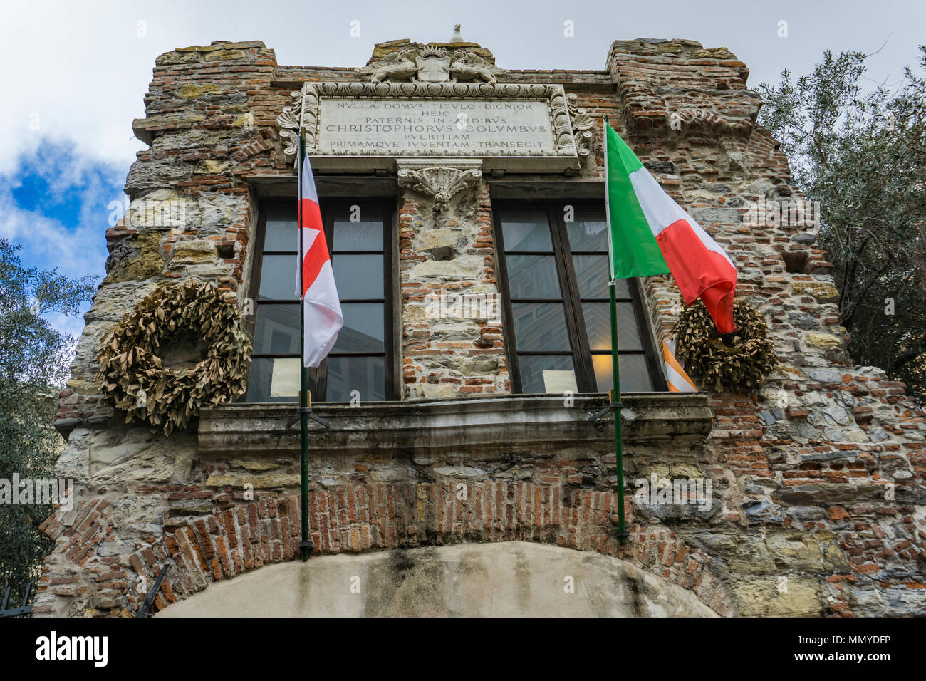 GENOA, ITALY MARCH 9, 2018 Detail of Christopher Columbus House in