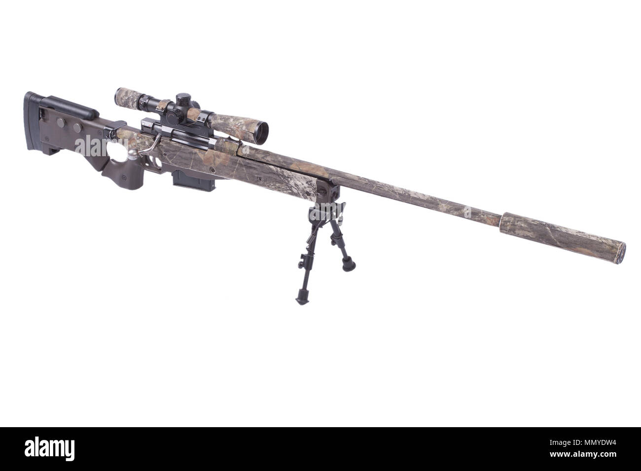 Camouflaged Sniper Rifle with Scope Stock Image - Image of