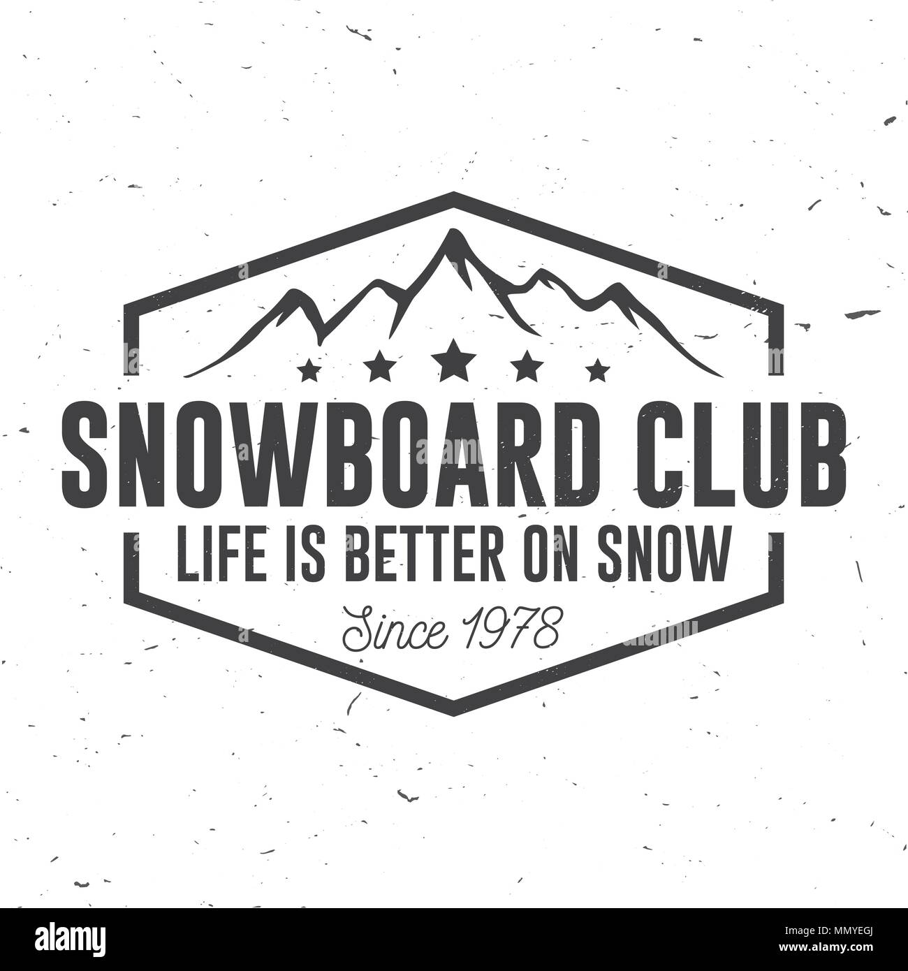 Snowboard Club. Vector illustration. Concept for shirt, print, stamp or tee. Vintage typography design with mountain silhouette. Extreme sport. Stock Vector