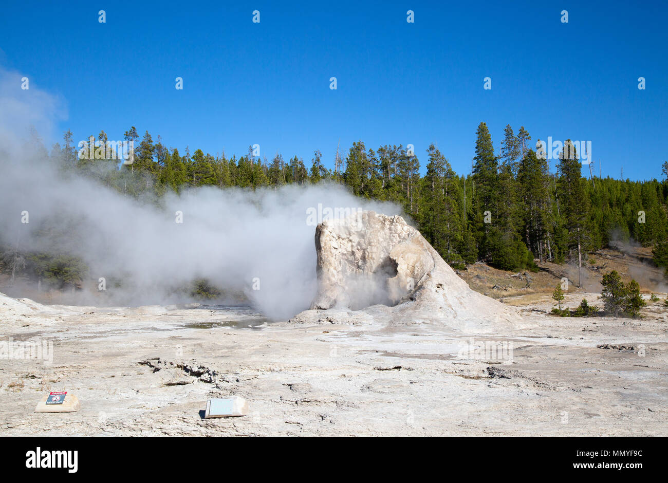 Geyser eruption in the Old faithful area of the Yellowstone national ...