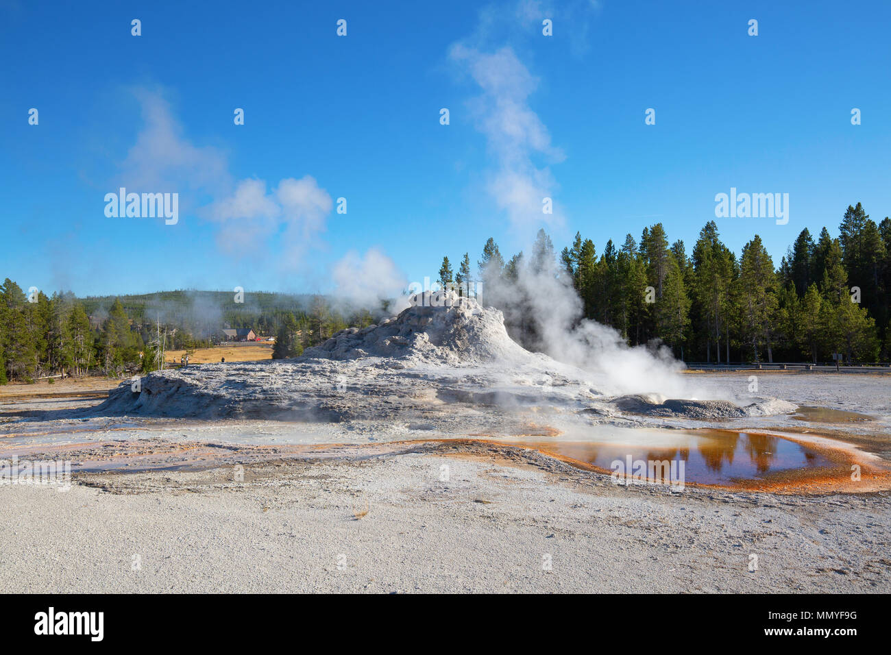Geyser eruption in the Old faithful area of the Yellowstone national ...