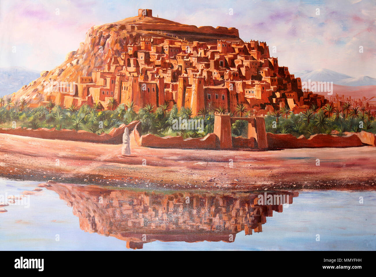 Painting of the Ksar of Ait-Ben-Haddou Stock Photo