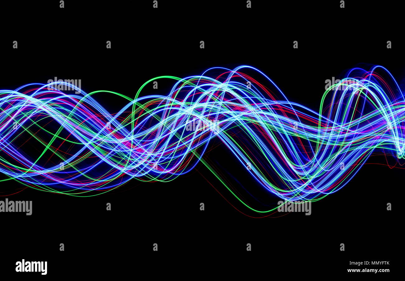 Multi color light painting photography, electric blue, red and green ...