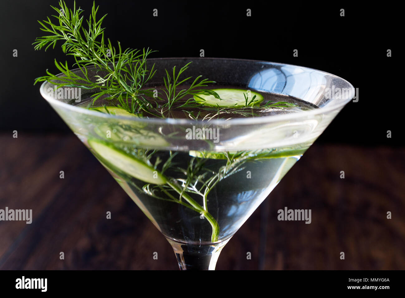 Fresh Dill Martini Cocktail with Cucumber Slices. Beverage Concept