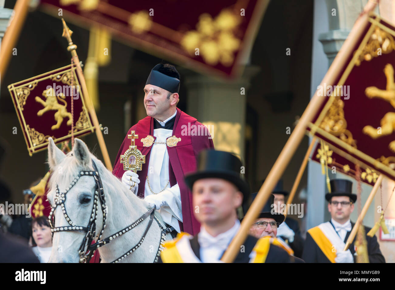 Blutritt, Weingarten, Germany, with 2500 horses, in honor of a blood relic. The pilgrimage is the largest equestrian procession in Europe. Stock Photo