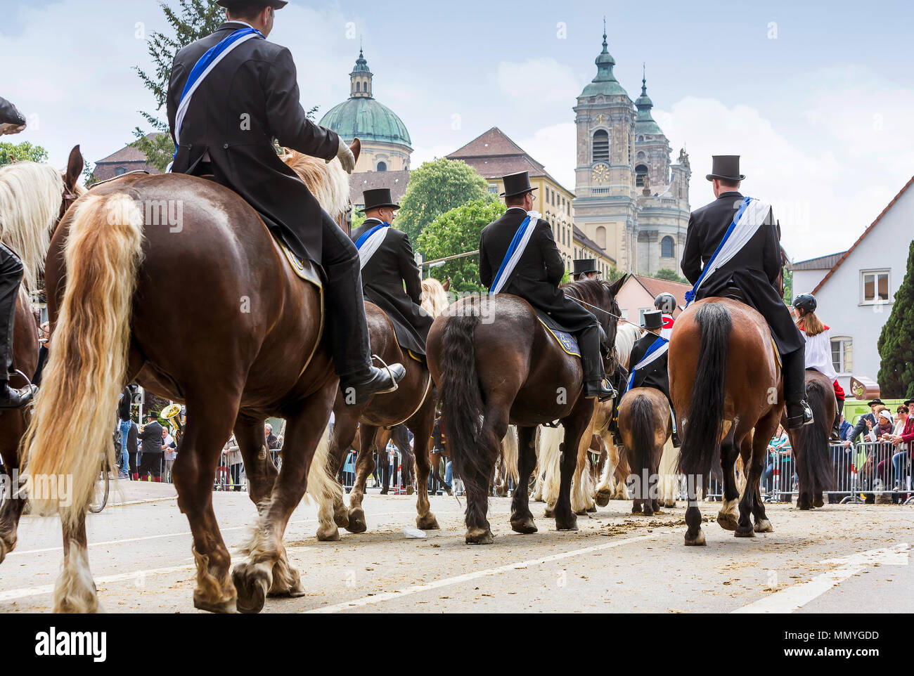 Blutritt, Weingarten, Germany, with 2500 horses, in honor of a blood relic. The pilgrimage is the largest equestrian procession in Europe. Stock Photo